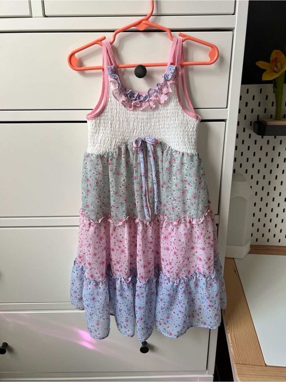 Jona Michelle Pink Multicolor Tiered Floral Sundress with Smocked Bodice